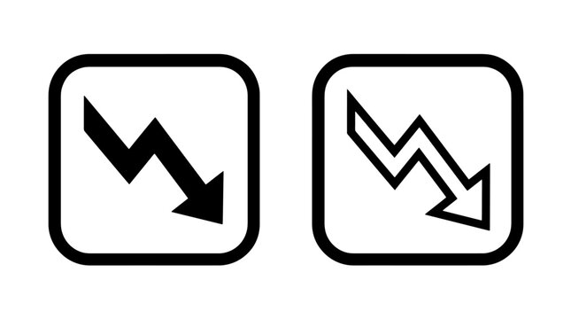 Zigzag decline graph box icons with downtrend business analysis isolated