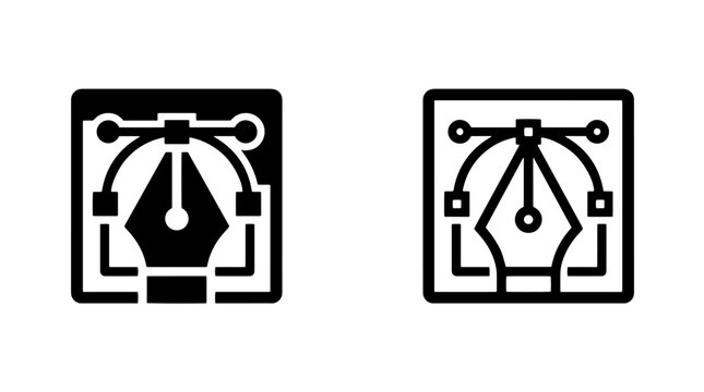 Pen tool graphic design tool vector icon set with software, illustrator