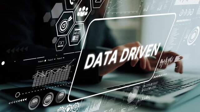 Professional working with data analytics and digital statistics for data-driven decision making in business environment. Asymptotic smart data analytic.
