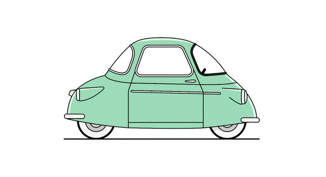 Vintage mint green microcar bubble car illustration