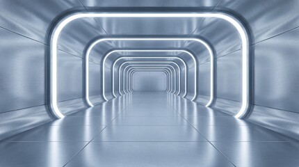 Symmetrical Futuristic Tunnel with Glowing Rounded Frames © T2T STUDIO