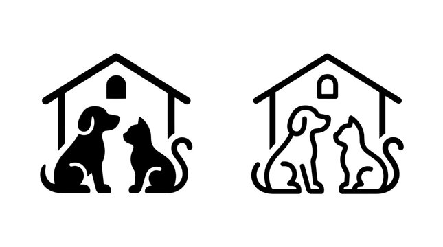 Pet care shelter icons with dog and cat silhouette veterinary adoption