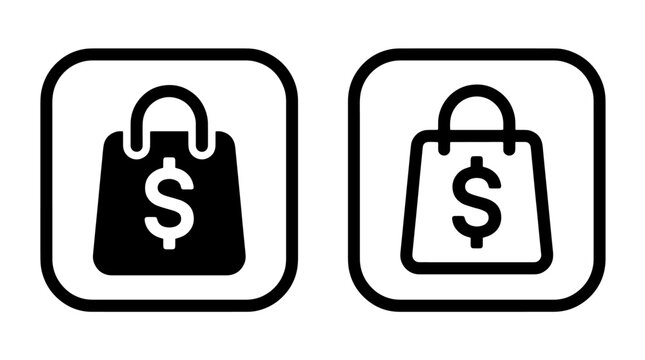 Squared shopping bag financial icons with dollar currency symbol, shopping