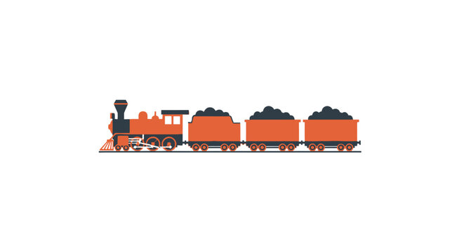 Steam locomotive pulling coal wagons on white background