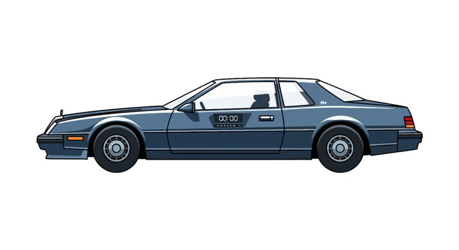 Blue retro coupe car in side profile view