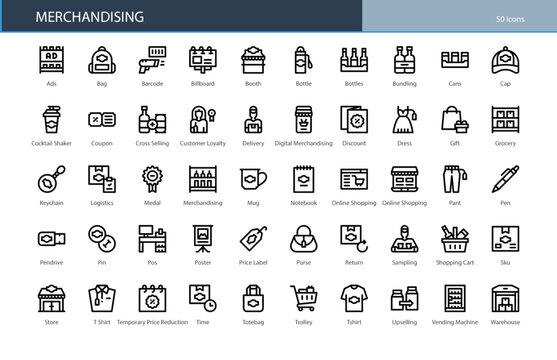 Merchandising Retail Product Brand Marketing Icon Set