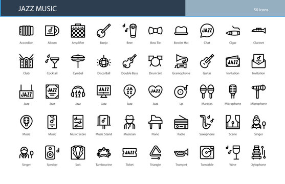Jazz Music Instrument Blues Performance Icon Set