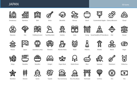 Japan Country Culture Travel Asia Icon Set
