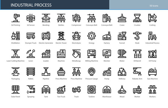 Industrial Process Manufacturing Production Engineering Icon Set