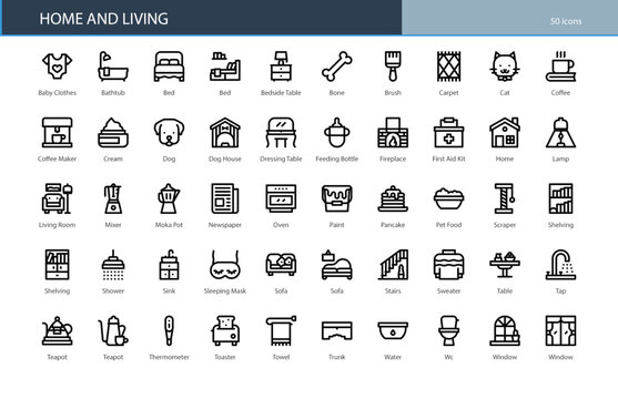 Home And Living Interior Lifestyle Furniture Icon Set