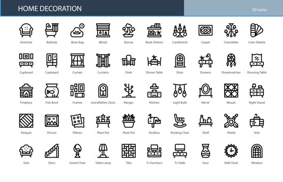 Home Decoration Interior Design Furniture Icon Set