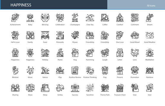 Happiness Joy Positive Smile Wellbeing Icon Set