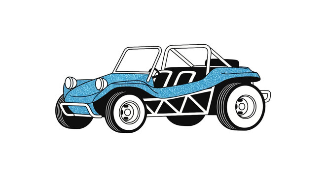 Blue dune buggy with roll cage for off road adventure
