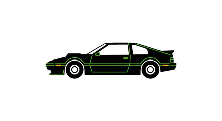 Black sports car profile with neon green glowing outlines © jaka