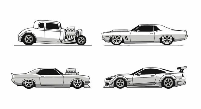 Collection of classic and modern performance cars side profile
