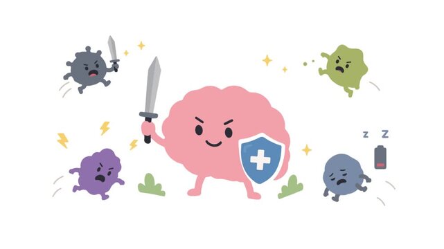 Brain Health and Mental Immunity Concept Illustration with Cute Cartoon Organ