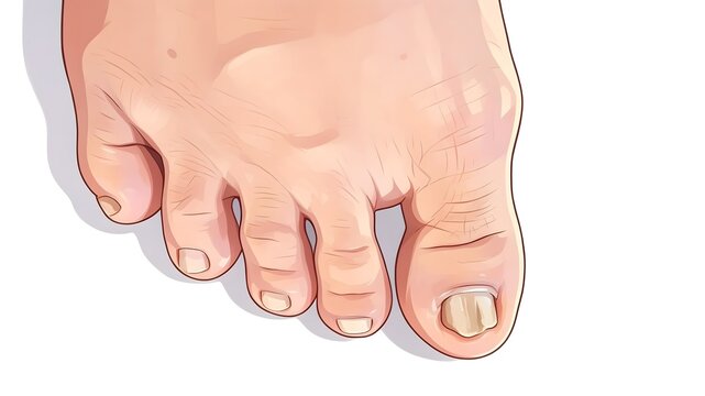 Cartoon Illustration of Human Foot with Damaged Thick Toenail