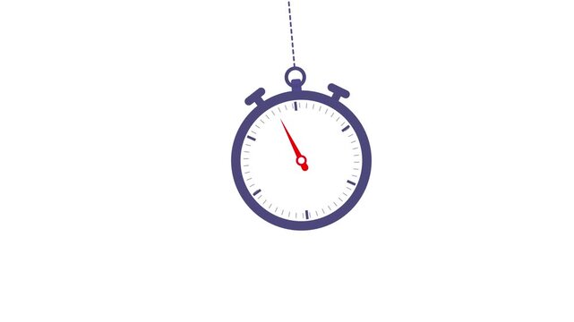 Stopwatch hanging by a dashed line on a white background timer time