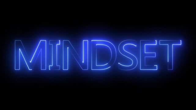Neon glowing mindset text animated.Mindset is everything motivational neon glowing.
