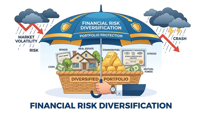 Financial risk diversification and portfolio protection concept vector illustration