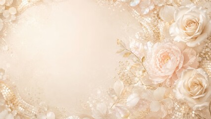 Fototapeta premium Rose Blossoms and Golden Glitter Background with Copy Space