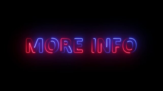 MORE INFO neon texture icon on black background.