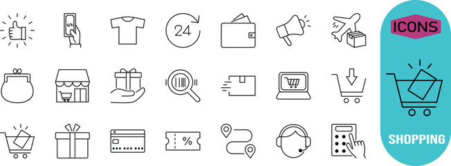 E-commerce shopping delivery vector icons. cart icon set, credit icon set, gift icon set © Elon