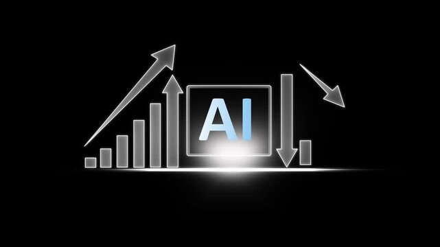 AI powered business optimization, Cost reduction and Quality control, Artificial Intelligence driven automation optimizes workflows, Improves quality, ai graph cost and quality .4k motion video.