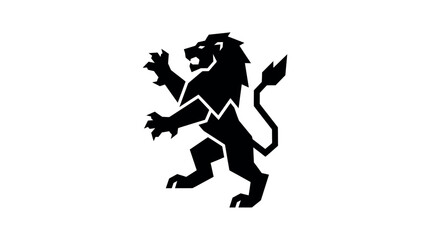 Obraz premium A stylized black silhouette of a heraldic lion rampant, depicting strength and nobility on a white background.