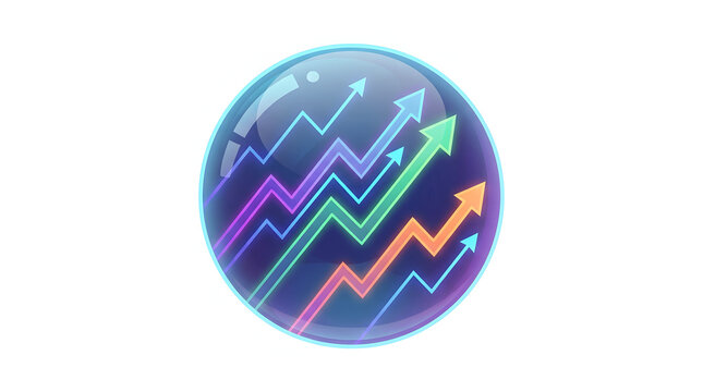 Modern crystal ball illustration featuring glowing financial charts representing forecasting, innovation, and future business trends.