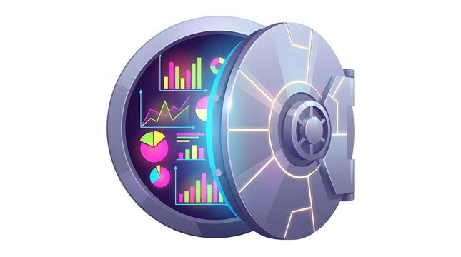 Modern futuristic vault illustration symbolizing cybersecurity, digital protection, secure storage, and financial technology.