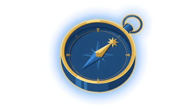 Modern glowing compass illustration representing business direction, strategic planning, leadership, and navigation in a clean cartoon style isolated on white background.