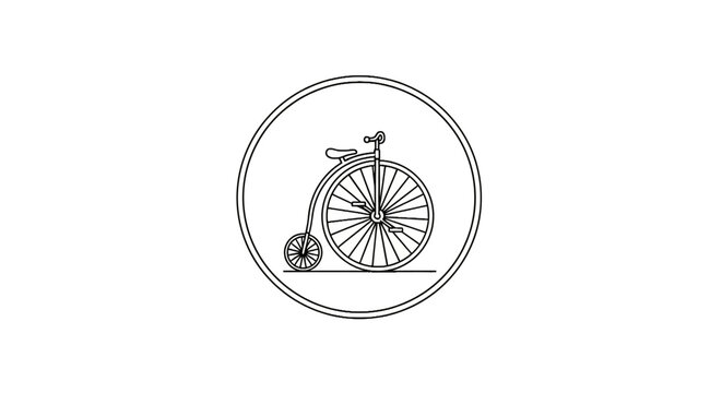 Minimalist penny farthing bicycle icon in circular frame
