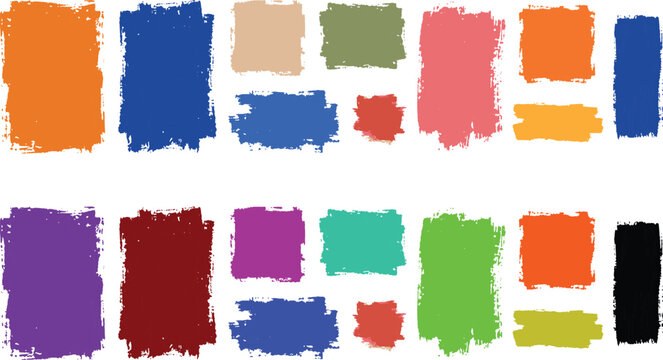 Collection of colorful rectangular paint brush strokes on white background with colorful abstract rectangular watercolor background collection creative painting brushwork artistic