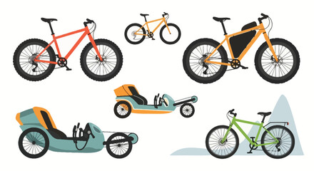 Fototapeta premium Various bicycle types including fat bikes and recumbents