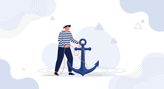Sailor with Anchor, Nautical Theme, Maritime Concept, Flat Design Illustration