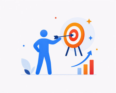 Business Goal Achievement Human Icon with Target Flat Illustration
