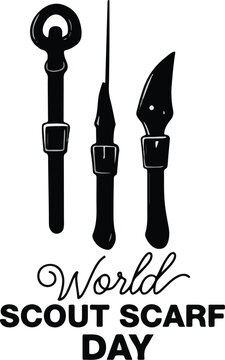 World Scout Scarf Day 2026 Typography with Black Silhouette Hand-Drawn Woggles and Neckerchief Slides Vector Illustration 