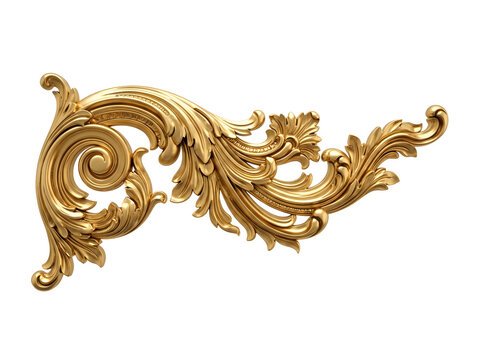 Gold baroque ornament isolated on transparent background