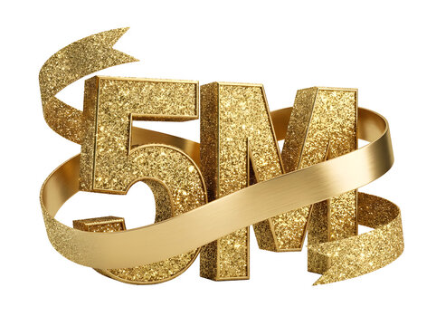 5m gold glitter text isolated on transparent background