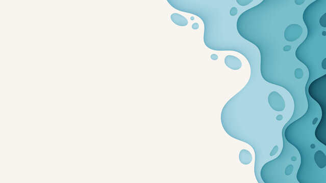 Abstract Blue Paper Cut Wave Background with Layered Organic Fluid Shapes