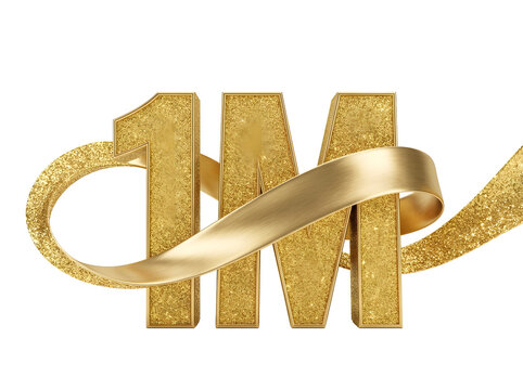 1m golden 3d text isolated on transparent background