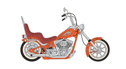 Orange custom chopper motorcycle with high handlebars and decals © fernanda