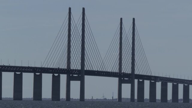 Long shot of Oresund Bridge connecting Sweden and Denmark