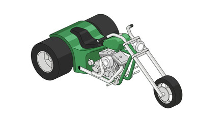 Green custom three wheeled chopper trike with wide rear tires © lamiring