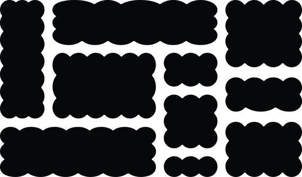 Cloud shaped frame set with black bubble edge borders in square and rectangle designs, perfect for labels, stickers, tags, and scrapbook craft projects
