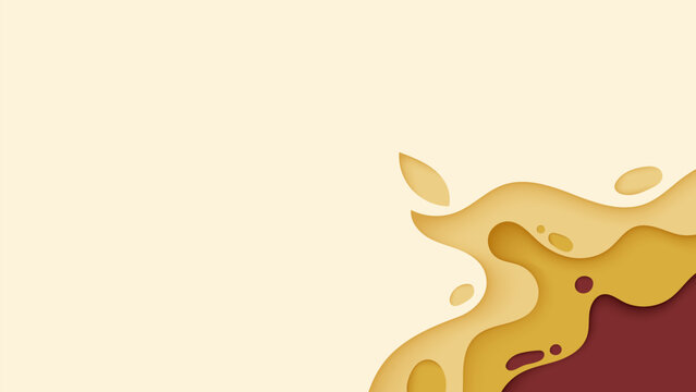 Abstract Yellow Paper Cut Background with 3D Wavy Fluid Shapes