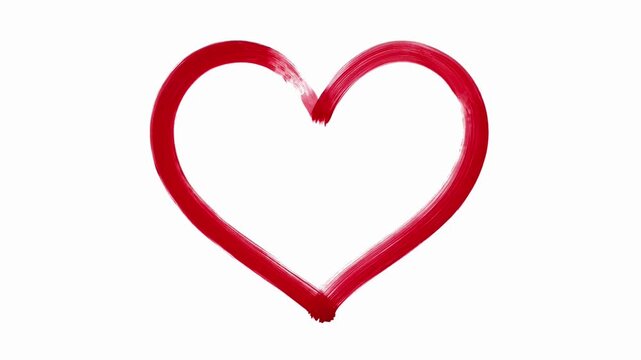 Red heart shape drawing with brush strokes on white background