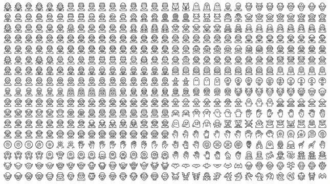 Halloween Monster Icons Monochrome Vector Spooky Creature Collection