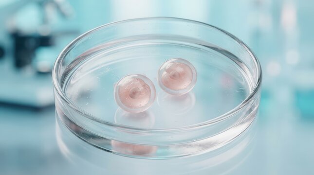 A petri dish containing fertilized egg cells during embryo development.